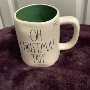 Rae Dunn Oh Christmas Tree Mug - Cream with Christmas Tree Green Interior